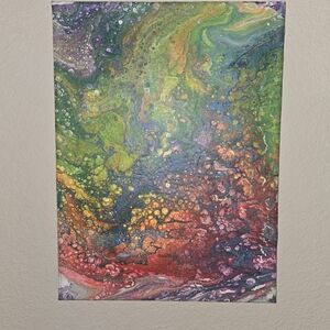 Abstract Multicolor Fluid Art Canvas Wall Decor - Green, Red, Yellow, Purple
